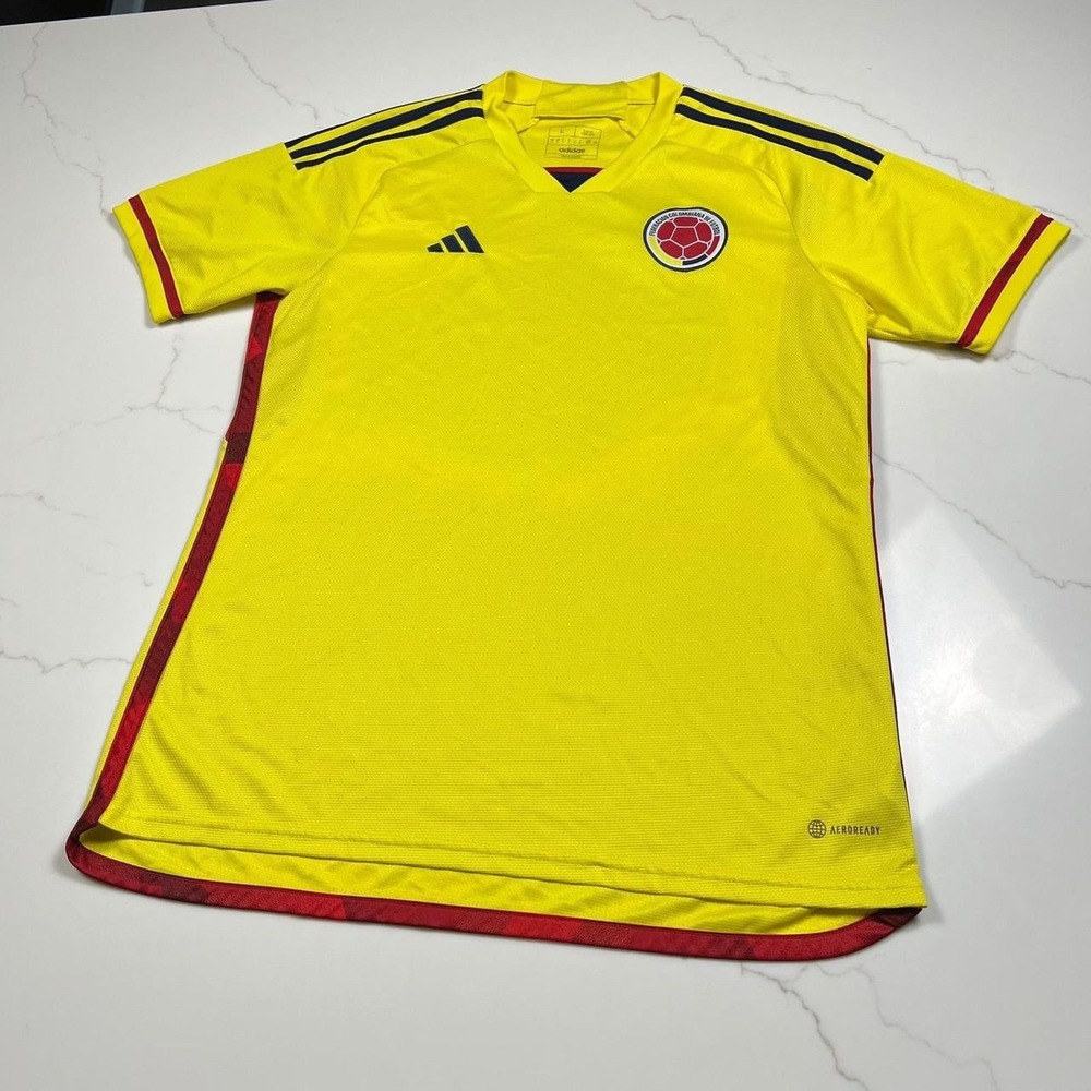 Adidas Colombia Soccer Jersey Mens Large Yellow Aeroready FCF Home Kit Slim Fit